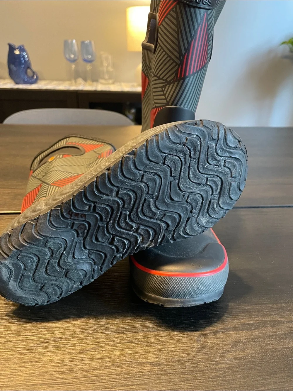 Bogs Black Rain Boots with Red Accents